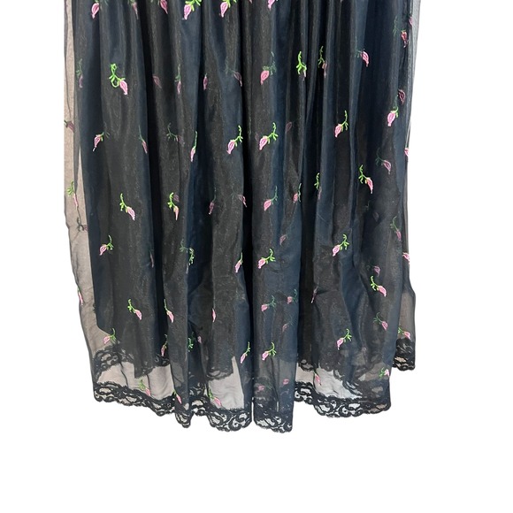 Betsey Johnson Vintage 90s Black Mesh Tulle Dress Pink Floral Embroidered Size S - Picture 6 of 8